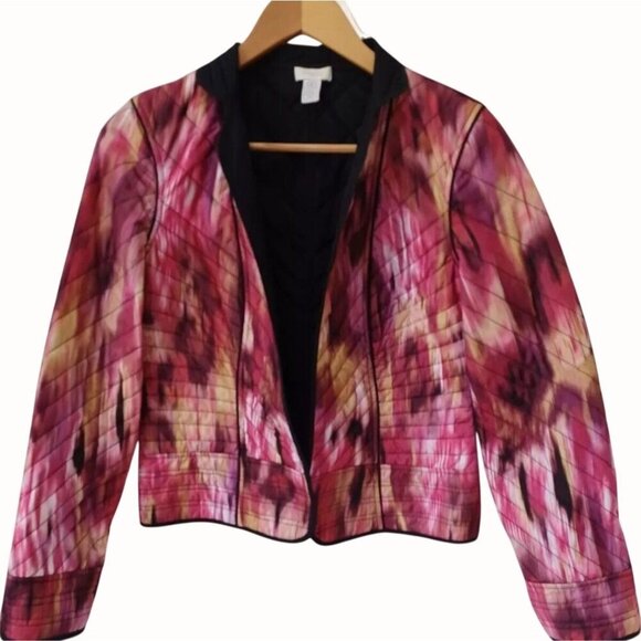 Chicos Womens Reversible Quilted Callie Hyper Pink Abstract Jacket NEW Small/4